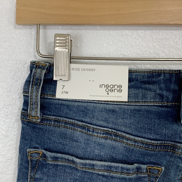 Insane Gene Dark Wash Distressed Mid-Rise Skinny Jeans Size 7 NWT - Picture 5 of 8